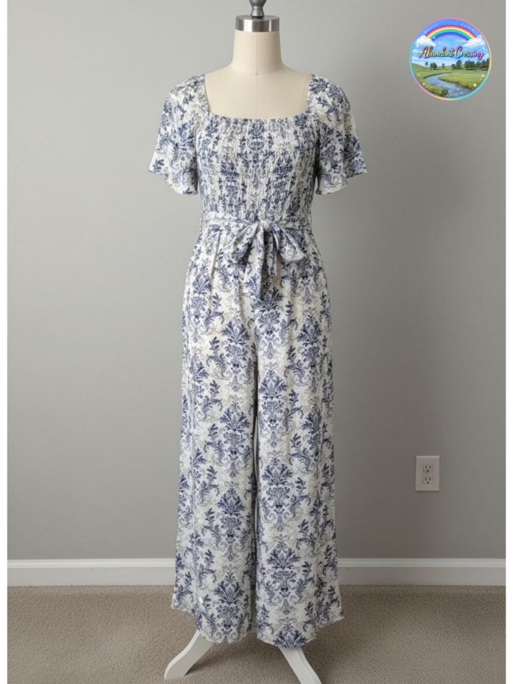 Womens Floral Jumpsuit Short Sleeve High Waisted Wide Leg Pockets